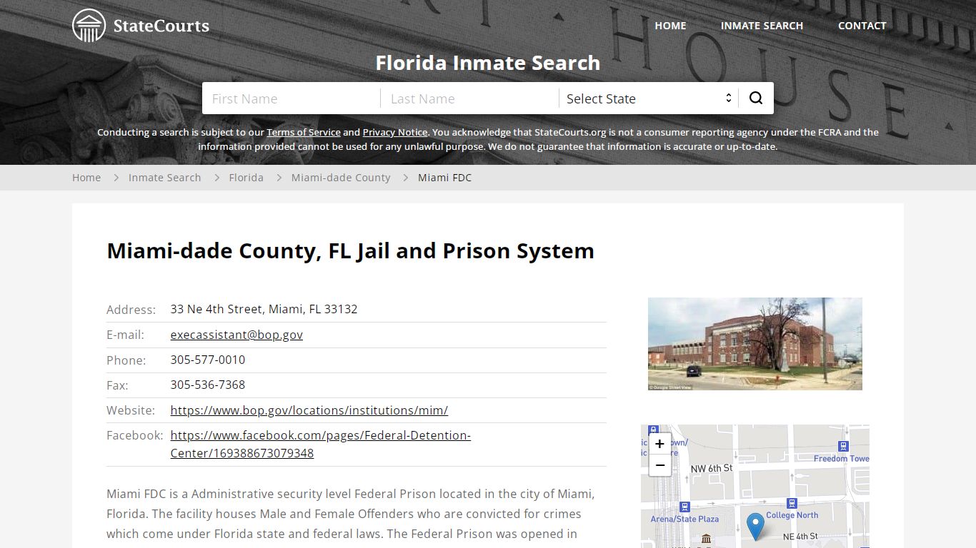 Miami FDC Inmate Records Search, Florida - StateCourts