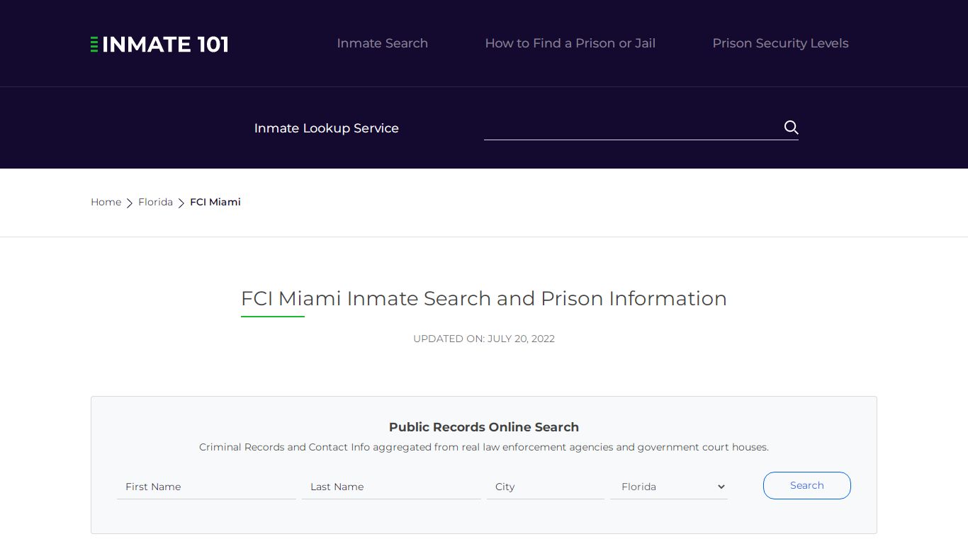 FCI Miami Inmate Search | Lookup | Roster